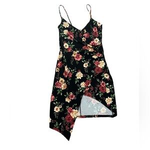 ♥️Love J Black Floral Asymmetrical Bodycon Dress Crossover Bust Womens Sz Large